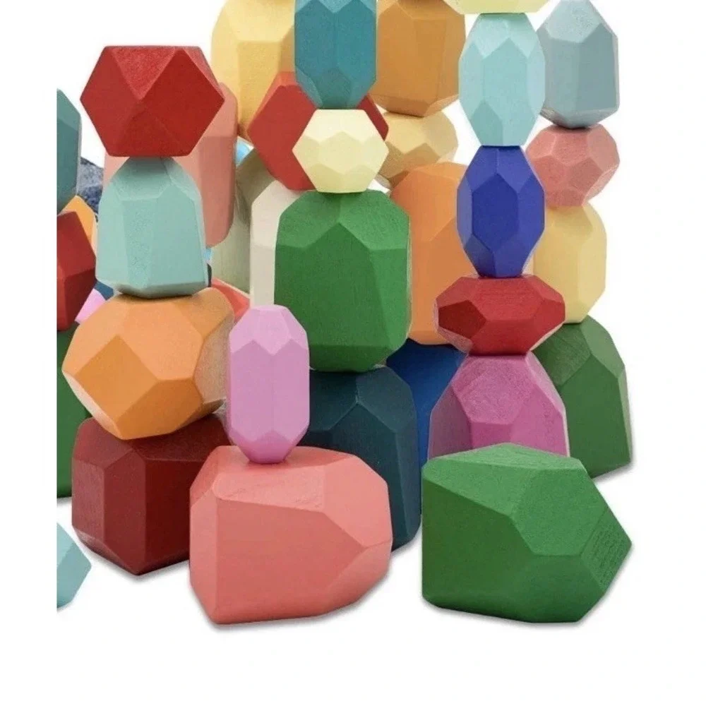 Montessori 40 PC Wooden Sorting Stacking Rocks Stones Educational Building Block